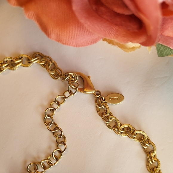 Chico's Necklace Pink Glass Slab Mother Of Pearl Goldtone Statement Jewelry 18" - Picture 11 of 12